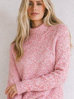 Max Studio mottled pink knit sweater, crew neckline